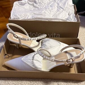 Dolce Vita Pearl-Adorned White Heels